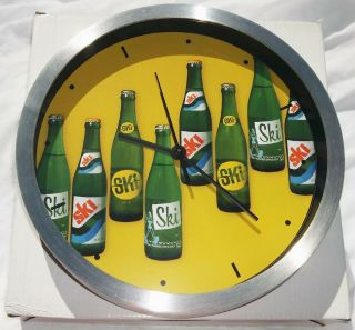 Nib " Ski Soft Drink " Retro Wall Clock W/original Box - - Round 10 " X10 " - -