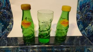 2 Squirt Soda Bottles And Glass Collectible Vintage