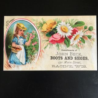 Vintage John Beck Shoes Victorian Trade Card Racine Wisconsin