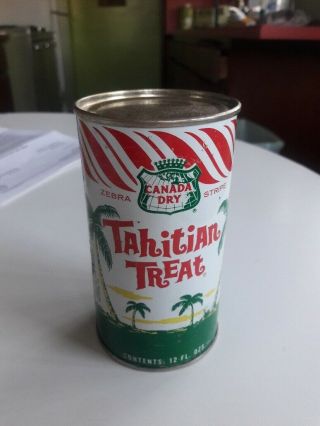 1964 60s No Zip Code Canada Dry Tahitian Treat Candy Stripe Flat Top Soda Can