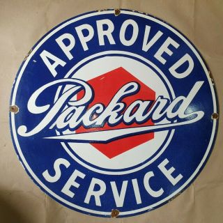 Packard Approved Service Vintage Porcelain Sign 30 Inches Round