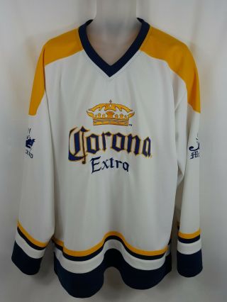 Corona Extra Beer Hockey Jersey Mexico Long Sleeve Shirt Calhoun White Mens Xl
