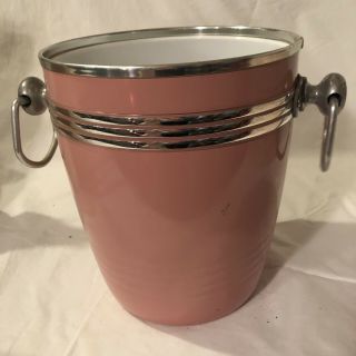 Vintage Fiestaware Fiesta Ice Bucket Pink And Chrome Retro 2