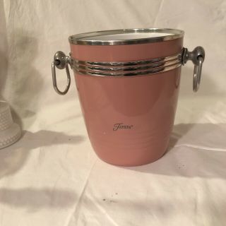 Vintage Fiestaware Fiesta Ice Bucket Pink And Chrome Retro 3