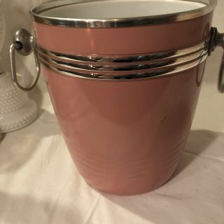 Vintage Fiestaware Fiesta Ice Bucket Pink And Chrome Retro 4