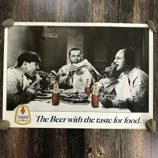 Vtg Natural Light Beer Poster 27.  5x19 Rare 1985 Three Stooges Taste For Food B&w