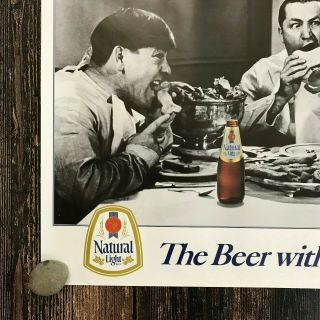 VTG NATURAL LIGHT Beer Poster 27.  5x19 RARE 1985 Three Stooges Taste For Food B&W 5