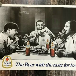 VTG NATURAL LIGHT Beer Poster 27.  5x19 RARE 1985 Three Stooges Taste For Food B&W 6