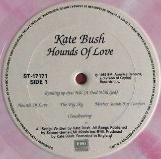 KATE BUSH HOUNDS OF LOVE LP EMI 1985 PINK MARBLED VINYL NEAR 4