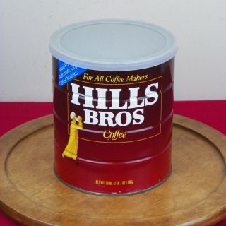 Vintage Hills Bros Coffee Metal Tin Can 2 Lbs Red Can Brand Nestle Lid