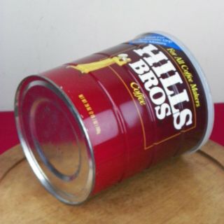 Vintage Hills Bros Coffee Metal Tin Can 2 Lbs Red Can Brand Nestle Lid 3