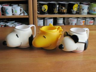 Snoopy / Peanuts Set Of 3 Applause Cups Plastic