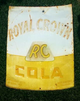 Rc Cola Royal Crown Embossed Metal Sign 1936