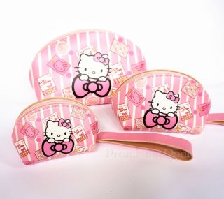 Cute Pack Of 3 Hello Kitty Pu Purse Makeup Bag Toiletry Cosmetic Bag Handbag