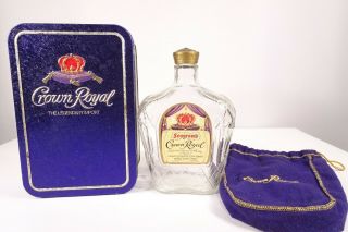 Vintage Crown Royal Whiskey Liquor Bottle W/ Felt Bag & Collector 