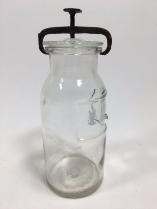 Vintage Wheaton Glass Apothecary Jar With Lid And Cast Iron Screw Clamp