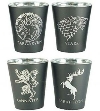 Game Of Thrones House Sigil Shot Glass Set Of 4 Got Hbo Tv Show Barware Boxed