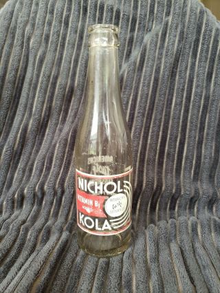 Rare Vintage Nichol Kola Bottle Advertising 7 Oz.