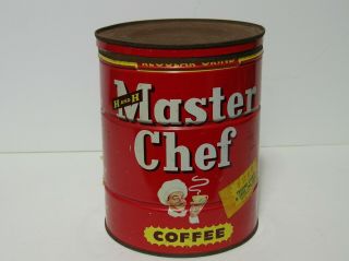 Vintage H And H Master Chef Coffee Tin 2 Can Key Wind