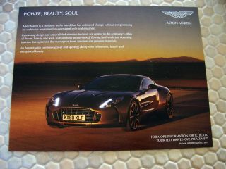 Aston Martin Official One - 77 Sales Brochure Card 2012 Usa Edition