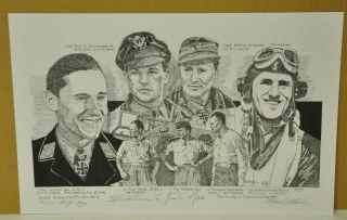 Pencil Print Of Gunther Rall,  Fred Christensen,  Walter Krupinski & Rankin Signed