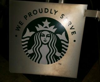 Starbucks " We Proudly Serve " Aluminum Wall Sign 12” X 12” With Bracket Pre Owned