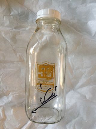 2019 Indy 500 Mario Andretti 50th Anniversary Signed Glass Milk Bottle 1969