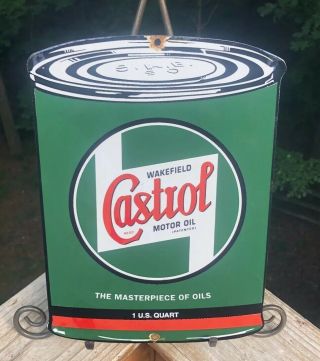 Vintage Castrol Porcelain Oil Can Sign Gas Station Pump Plate Motor Oil