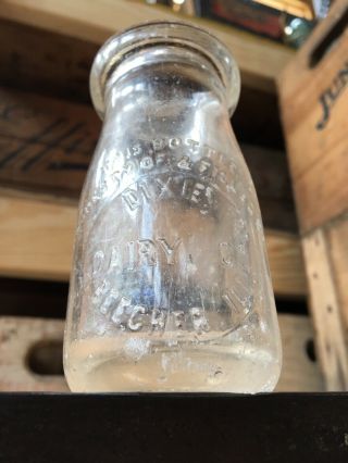 Vintage Quarter Pint Milk Bottle Dixie Dairy Beecher Illinois One Gill 1929