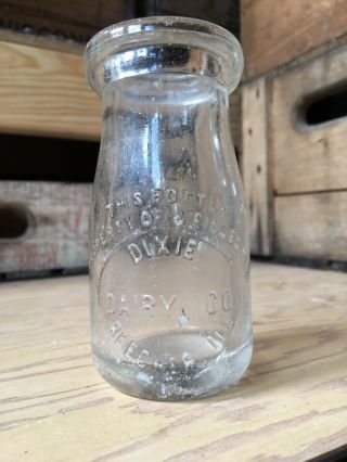 Vintage Quarter Pint Milk Bottle Dixie Dairy Beecher Illinois One Gill 1929 2