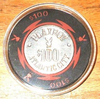 $100.  Playboy Casino Chip - 1981 - Atlantic City,  Jersey - Bud Jones - Red