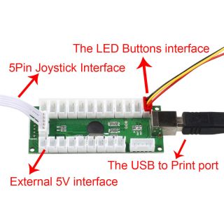 Arcade Stick Kits USB Controller to PC Games Joystick 5V LED Push Buttons White 6