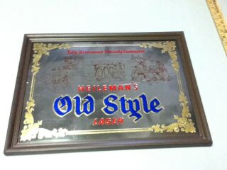 Old Style Lager Beer Sign Mirror Like Vintage Graphic G.  Heileman 1974 Bar Ob3