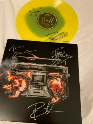 Signed Twenty One Pilots Neon Yellow Trench Vinyl,  Green Day Revolution Radio