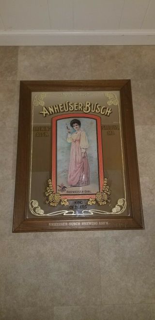 Vintage Anheuser - Busch Budweiser Girl Victorian Lady In Dress Bar Mirror
