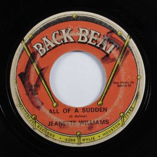 Northern Soul 45 Jeanette Williams All Of A Sudden Backbeat Hear