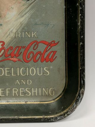 Antique 1912 Coca Cola Tray Woman With Glass By Hamilton King Passaic Metal Co. 5