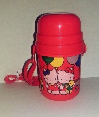 Rare Vintage 1976 1990 Sanrio Hello Kitty Red Balloon Water Thermos With Strap