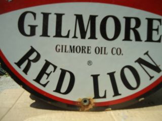 1940 ' S GILMORE RED LION AIRCRAFT OIL.  PORCELAIN SERVICE GAS STATION PUMP SIGN 2