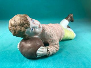 ANTIQUE HEUBACH STYLE GERMANY BISQUE PORCELAIN PIANO BABY,  BOY WITH SOCCER BALL 2
