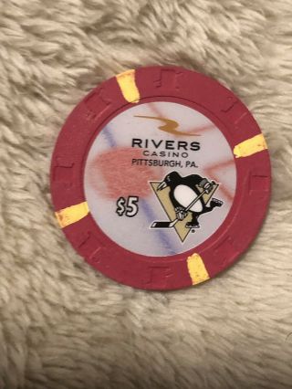 Mario Lemieux Foundation Rivers Casino Poker Chip $5 Pittsburgh Penguins