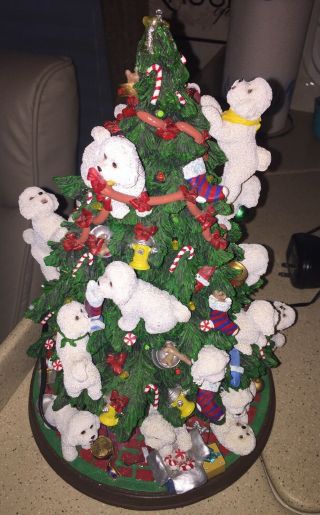 Rare Danbury Bichon Frise Dog Christmas Tree Lights Up Retired