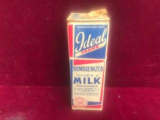 Ideal Farm Dairy Vintage 1 Quart Waxed Cardboard Milk Carton,  Sussex N.  J.