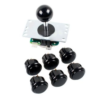 Sanwa Black Handle Joystick 6x Obsf - 30 Push Buttons For Arcade Hori Fight Stick