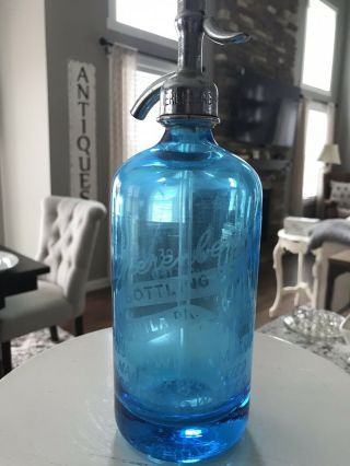Vintage Blue Seltzer Bottle B.  Kierenberg Phila,  Pa 26oz.