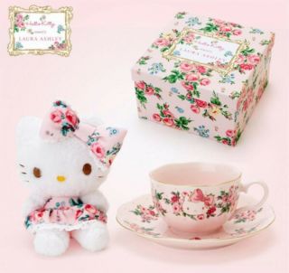 HelloKitty meets LAURA ASHLEY Hello Kitty Tea Cup & Saucer 1 Plush Toy Set F/S 2