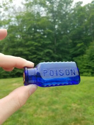 1920s Cobalt Blue Triangular Triloids Poison Bottle