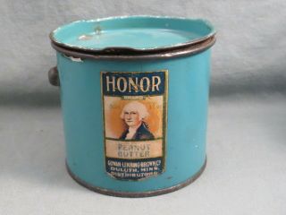 Antique 12oz Peanut Butter Tin,  Honor Brand,  George Washington,  Duluth Minnesota