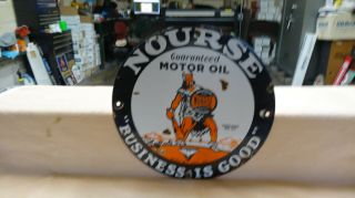 Old " Nourse Motor Oil " Porcelain Pump Plate Sign,