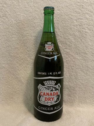 Full 28oz Canada Dry Ginger Ale Acl And Embossed Soda Bottle